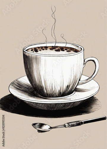 A cup of coffee simplistic white background illustration pen sketch