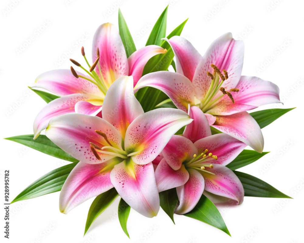 Fototapeta premium Lily Flowers with Leaves on Transparent Background - High-Resolution PNG
