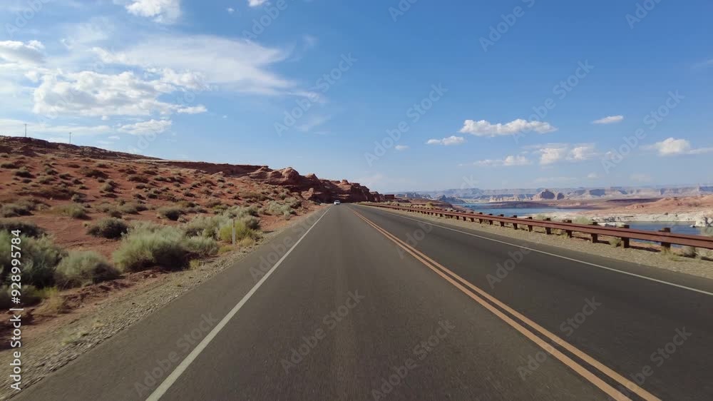 Driving Plate Arizona Lake Powell Lakeshore Dr Southbound Multicam Set 13 Rear View Southwest USA Entrance