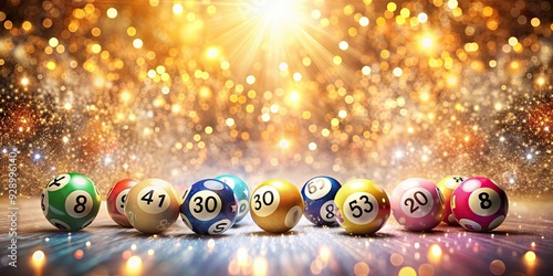 Shining lottery balls on a glittering background, lottery, balls, numbers, luck, chance, gambling, winning, shiny, shiny orbs