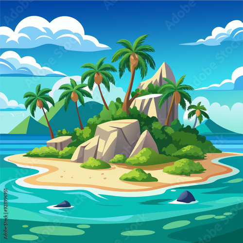 A tropical island with crystal-clear waters