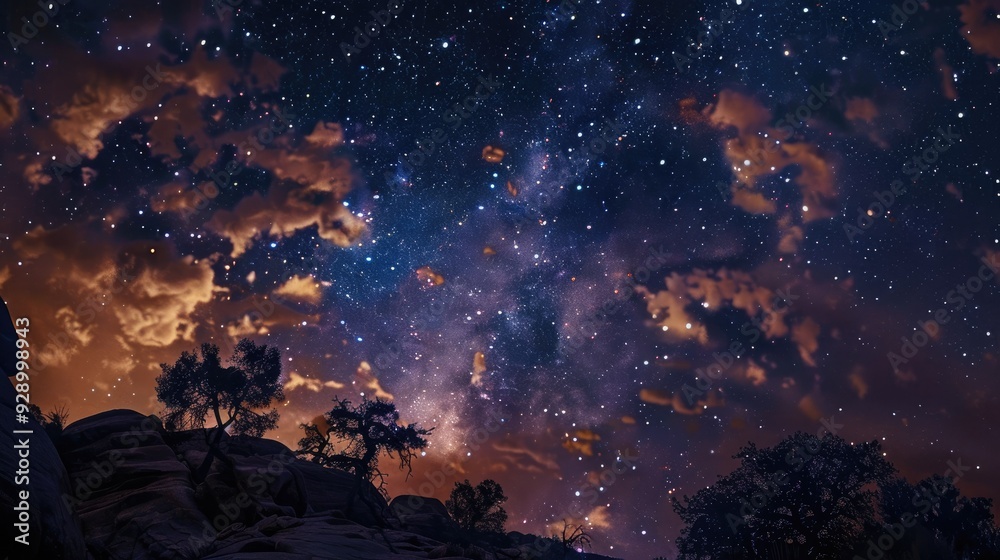 Fototapeta premium Starry Night Sky Over Desert Landscape