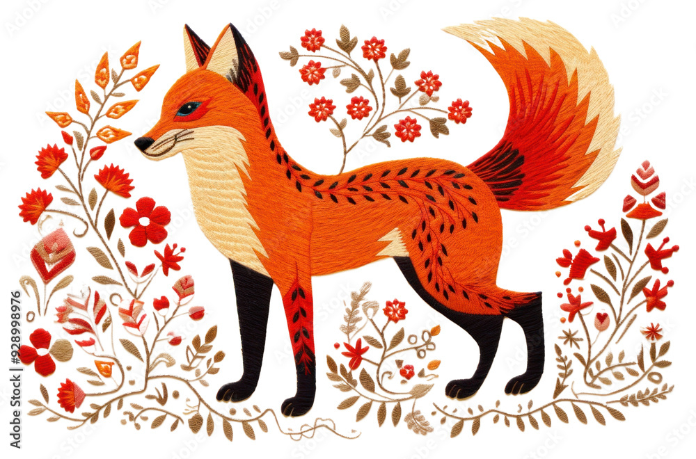 Obraz premium PNG Fox in embroidery style pattern animal mammal.