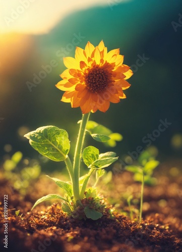 A collage a small beautiful unrealistic sprout growing on the valley surrounded by the sun light analog camera detailed composition --ar 169 --v 5.2 the evolutional process of growing painted by 