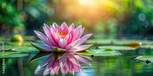 Pink water lily floating gracefully on serene water surface, water lily, pink, aquatic, flower, blossom, tranquil, nature, pond