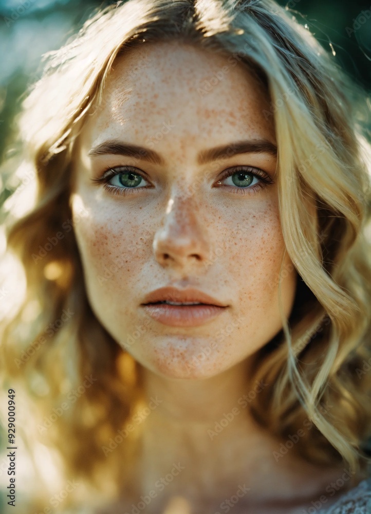 Φωτογραφία Beautiful blonde woman with freckles portra 400 film photo analog inspiration