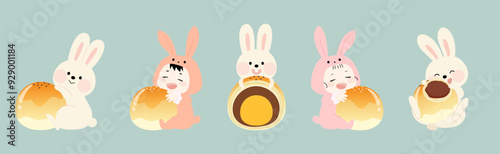 A bite of the moon cake. Different flavors of Taiwanese puff pastry moon cake and rabbit.