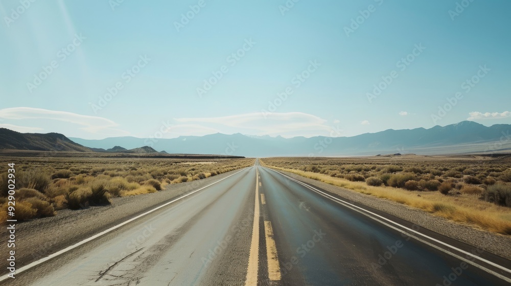 A vast, straight road extending into the horizon on a clear, sunny day, representing exploration and limitless possibilities. A vast, straight road extending into the horizon on a clear, sunny day, representing exploration and limitless possibilities.