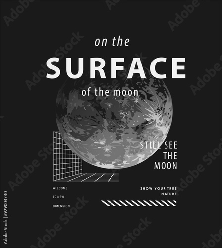 moon surface slogan with eclipse moon vector illustration on black background