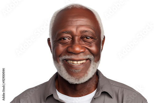 African elderly man smiling on transparent background. Subjects related to old age. Afro american. Black man. Transparent background png cutouts. Retirement home. African country.