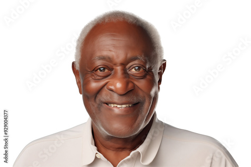 African elderly man smiling on transparent background. Subjects related to old age. Afro american. Black man. Transparent background png cutouts. Retirement home. African country.