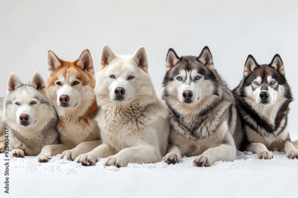 Siberian husky dogs on a light background