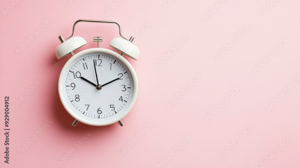 White analog alarm clock on pink background. White analog alarm clock on pink background.