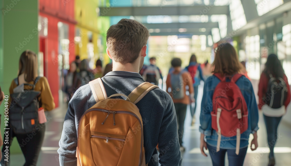 Rentrée scolaire avec des enfants écoliers dans le couloir d'une école Rentrée scolaire avec des enfants écoliers dans le couloir d'une école