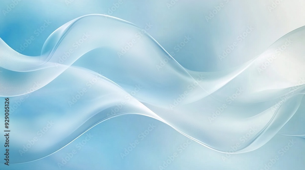 Fototapeta premium Celestial Waves: Abstract light blue and white flowing wave background design.
