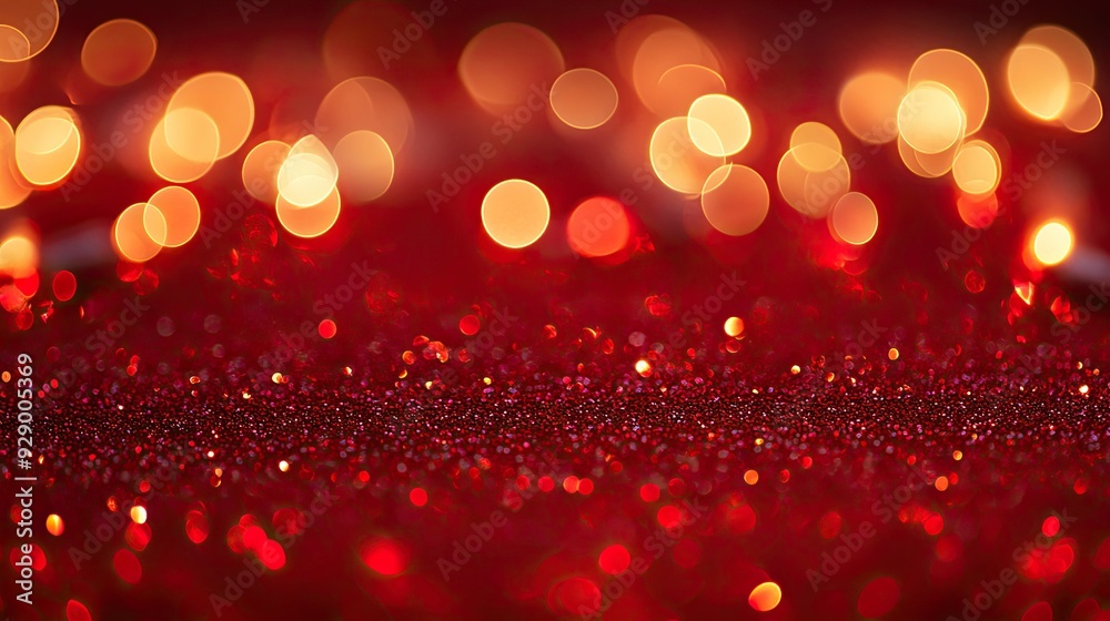 A red glitter background with soft-focus Christmas lights, creating a warm and inviting visual perfect for holiday celebrations A red glitter background with soft-focus Christmas lights, creating a warm and inviting visual perfect for holiday celebrations