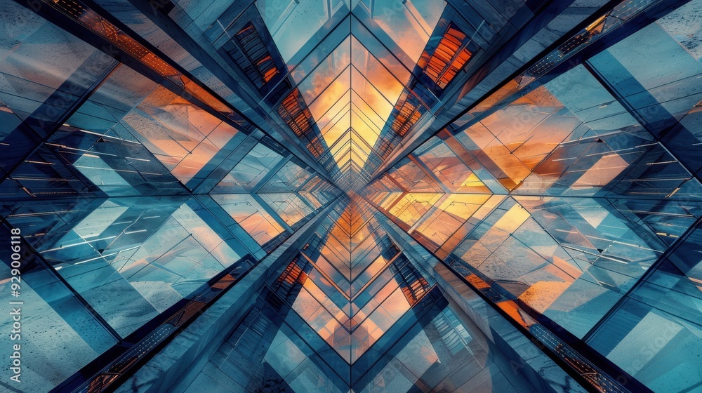 Abstract Skyscraper Reflections with Sunset Hues Abstract Skyscraper Reflections with Sunset Hues
