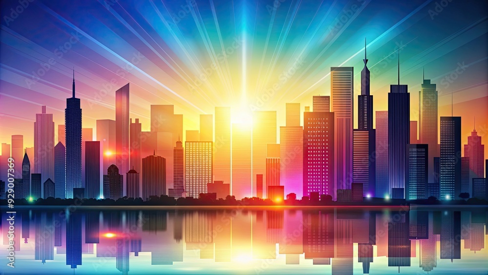 Abstract background featuring silhouettes of modern city buildings against a colorful gradient sky , urban, architecture Abstract background featuring silhouettes of modern city buildings against a colorful gradient sky , urban, architecture