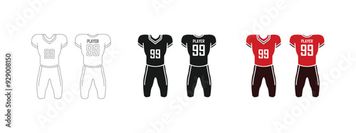 American football jersey design, available outline, black and red, editable vector eps 10.