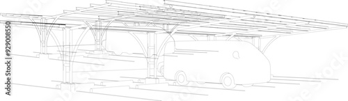 3D illustration of parking and carport