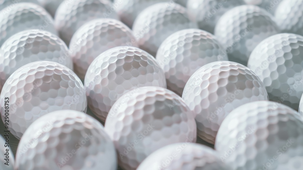 Neatly aligned golf balls exhibit a harmonious pattern, showcasing the intricacies of their dimpled surfaces under a balanced light. Neatly aligned golf balls exhibit a harmonious pattern, showcasing the intricacies of their dimpled surfaces under a balanced light.