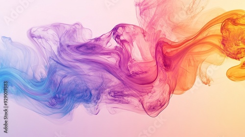 Abstract Color Flow: A vibrant and dynamic abstract composition featuring a flowing stream of colorful ink in shades of purple, blue, and orange against a soft gradient background.