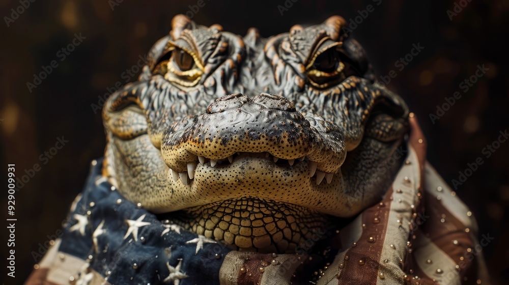 Fototapeta premium American toad draped in flag with detailed texture and expression