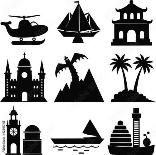 Landmarks Flat Black Silhouette Vector Art Bundle