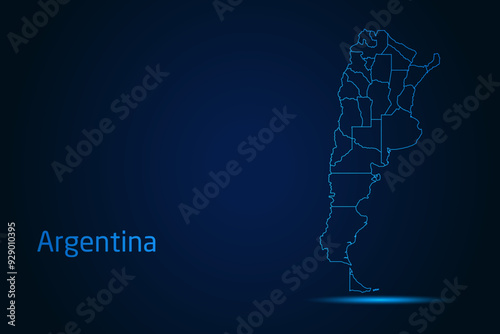 Abstract High Detailed Glow Blue Map on Dark Background of Map of Argentina symbol for your web site design map logo, app, Travel. Vector illustration eps 10.
