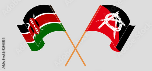 Crossed and waving flags of Kenya and Anarchy