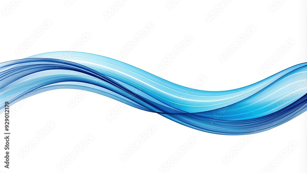 Minimalist illustration of a single blue wave formed by simple continuous lines, flowing smoothly across a clean white background, conveying calmness and serenity. Minimalist illustration of a single blue wave formed by simple continuous lines, flowing smoothly across a clean white background, conveying calmness and serenity.