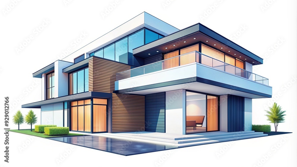 Minimalist modern thin-line illustration of a sleek, futuristic house with clean lines, geometric shapes, and a bold, contrasting color scheme against a white background. Minimalist modern thin-line illustration of a sleek, futuristic house with clean lines, geometric shapes, and a bold, contrasting color scheme against a white background.