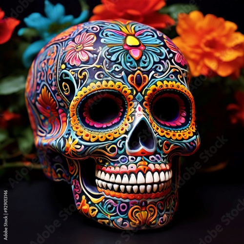Day of the Dead Sugar Skull with Vibrant Colors