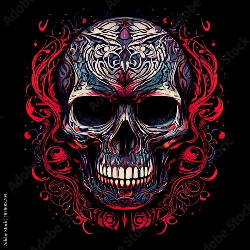 Tribal Skull with Intricate Linework