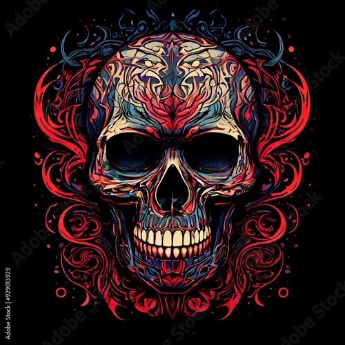 Tribal Skull with Intricate Linework
