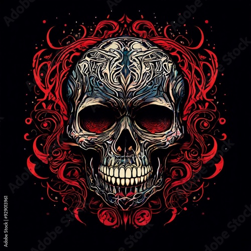 Tribal Skull with Intricate Linework