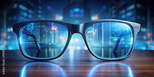 technology glasses with augmented reality display, smart glasses, AR technology, futuristic