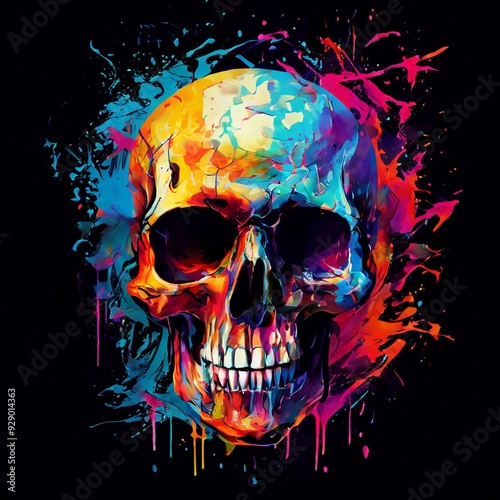 Abstract Skull with Watercolor Effects