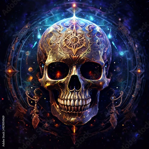 Mystical Skull with Celestial Symbols