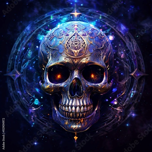Mystical Skull with Celestial Symbols
