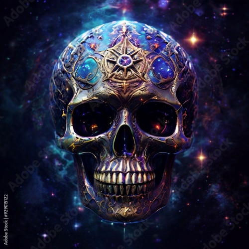 Mystical Skull with Celestial Symbols
