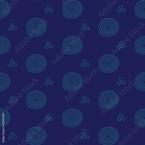 Circle minimalistic pattern. Indigo geometric spiral background.