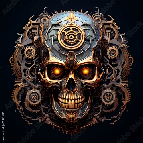Steampunk Skull with Mechanical Details