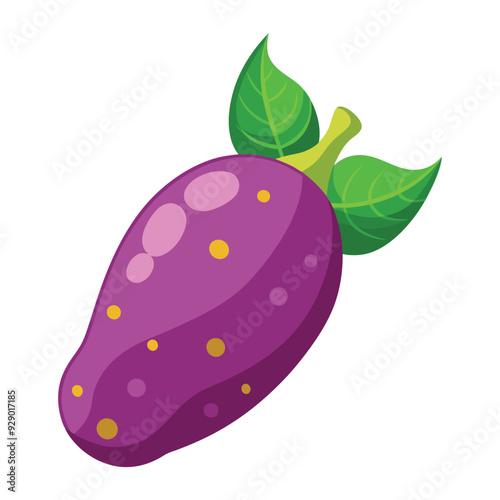 illustration of an testy purple fruit with leaf isolated on white background