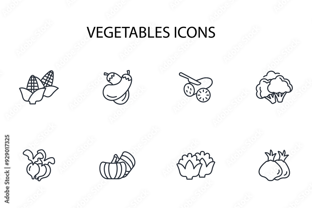 Vegetables icon set.vector.Editable stroke.linear style sign for use web design,logo.Symbol illustration. Vegetables icon set.vector.Editable stroke.linear style sign for use web design,logo.Symbol illustration.