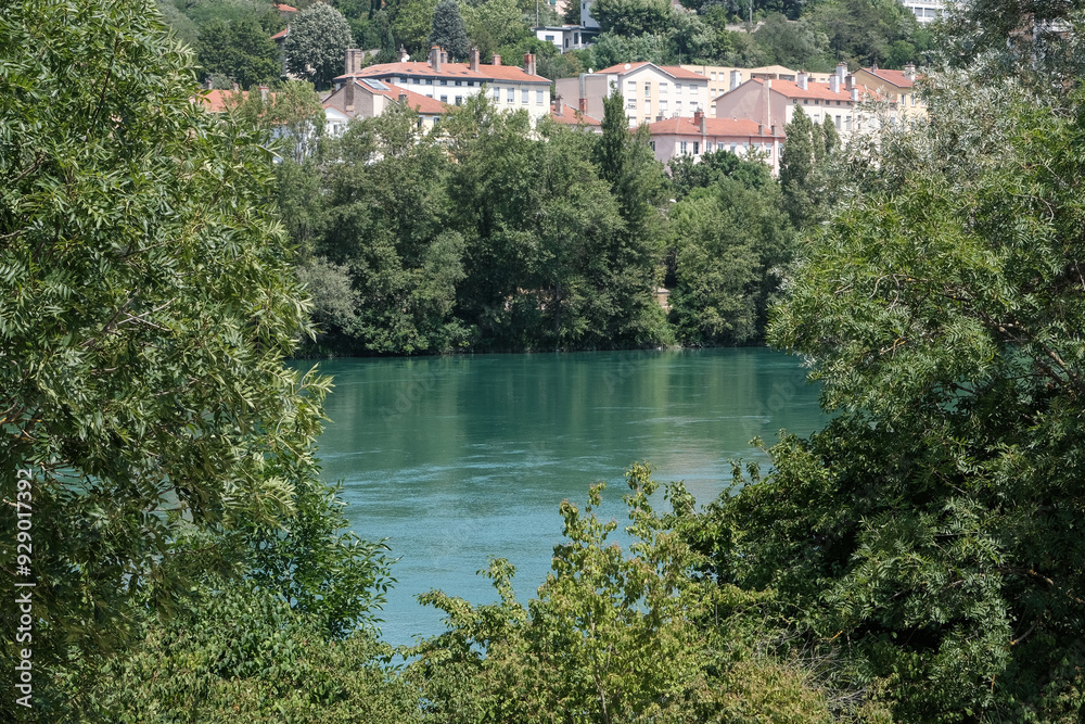 Lyon and Rhone river on sunny summer day, France. Lyon and Rhone river on sunny summer day, France.