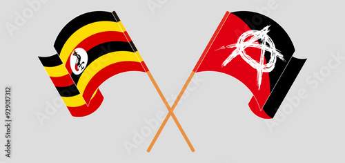 Crossed and waving flags of Uganda and Anarchy