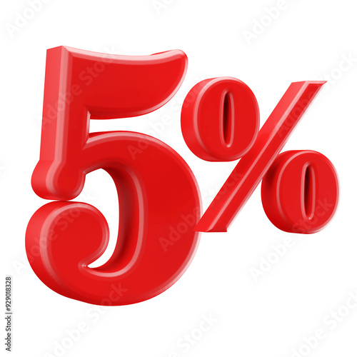 5 Percent Off Sale . Red Number 3D Render