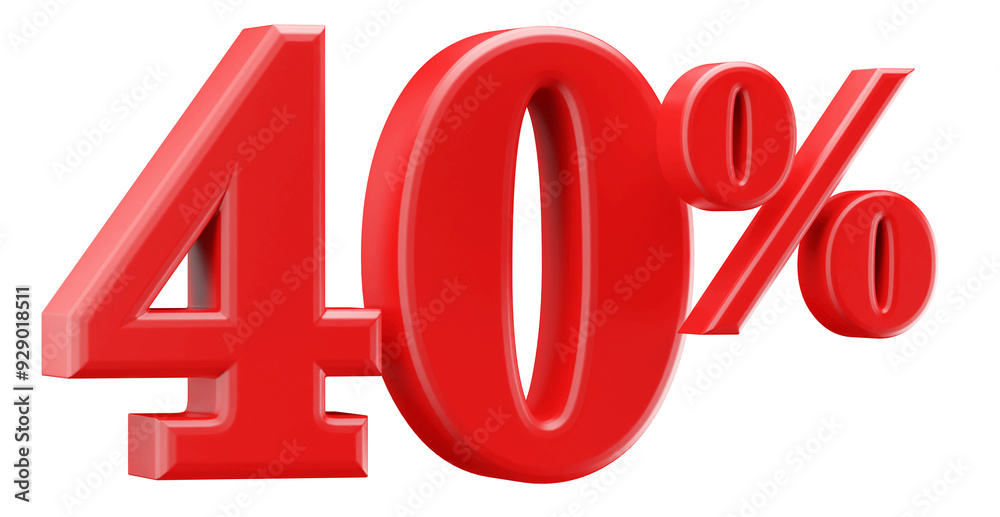 40 Percent Off Sale . Red Number 3D Render 40 Percent Off Sale . Red Number 3D Render