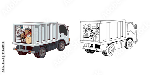 Pickup Truck Loaded Household Junk Cartoon Design Illustration vector eps format suitable for your design needs logo illustration animation etc
